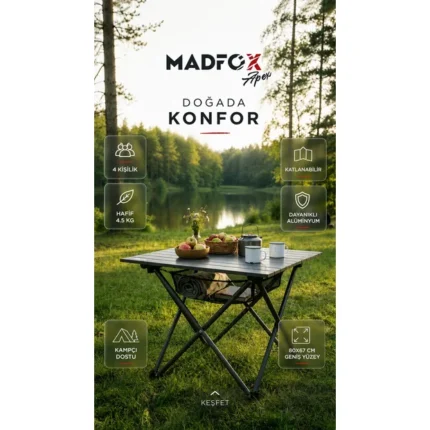 Madfox Apex Katlanabilir Alüminyum Kamp Masası (4 Kişilik)