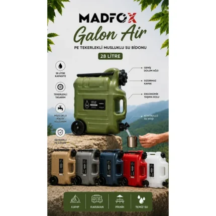 Madfox Galon Air PE Tekerlekli Musluklu Su Bidonu 28 Litre